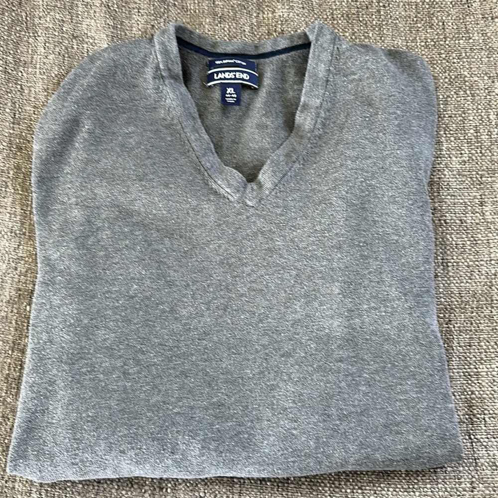 Lands' End Gray 100% Supima Cotton Fine Knit V-Neck Sweater Vest XL 🩶